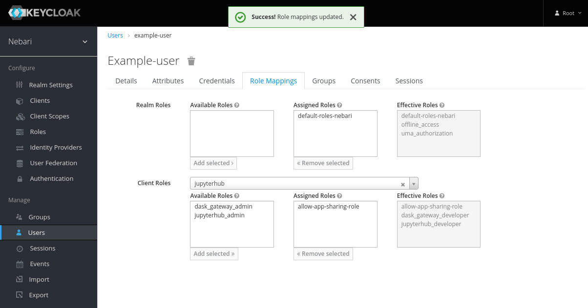 Keycloak user role mapping add role